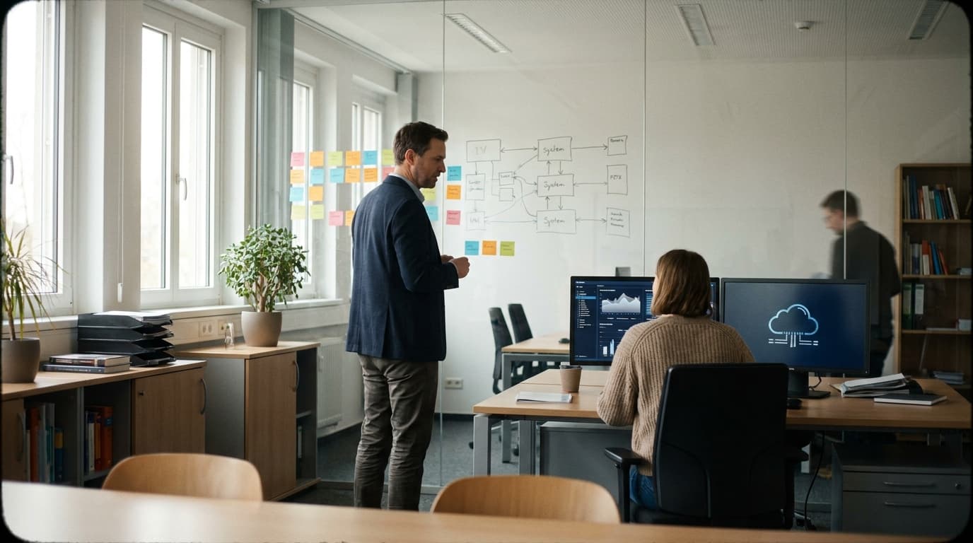 Ein Mittelstands-Team plant eine KI-Anwendung in der eigenen Cloud-Umgebung mit Amazon Bedrock