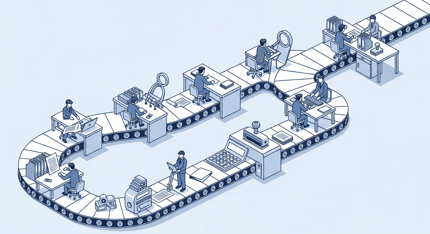 Flowchart: 8-Schritte-Prozesskette der manuellen Angebotserstellung mit Zeitangaben