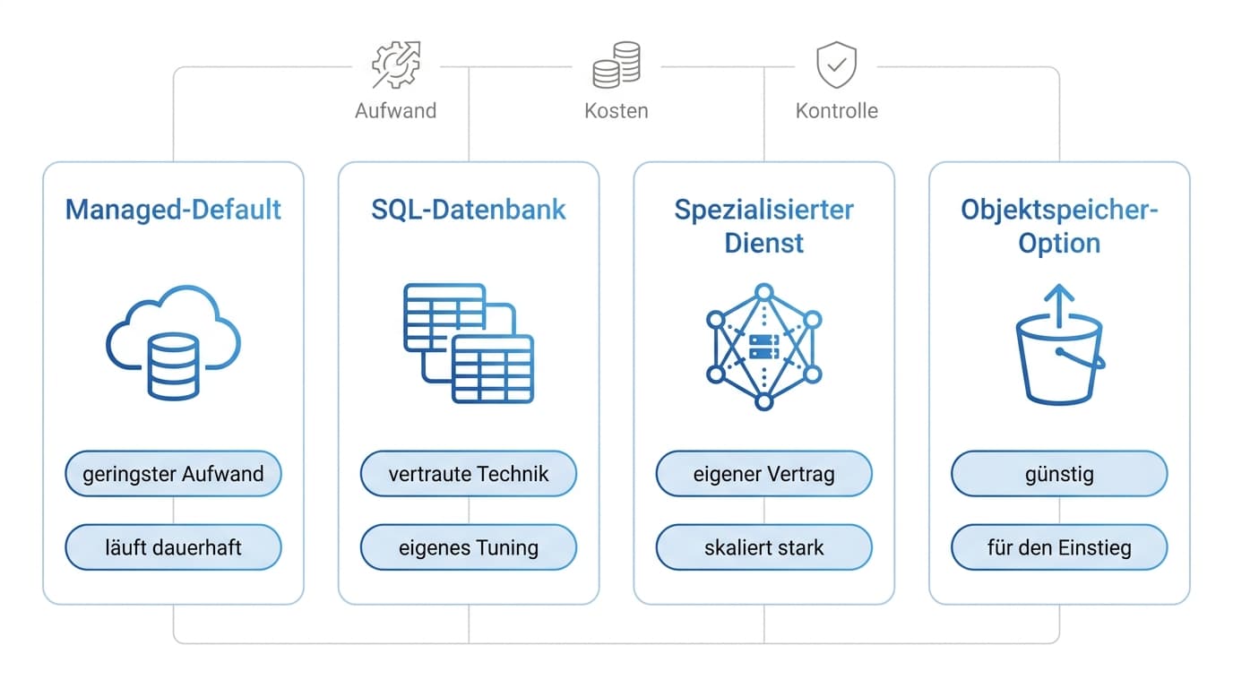 Vergleich der Vektor-Store-Optionen einer Bedrock Knowledge Base nach Aufwand, laufenden Kosten und Kontrolle