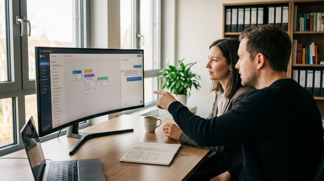 Ein Mittelstandsteam baut einen ChatGPT-Agenten im No-Code-Builder