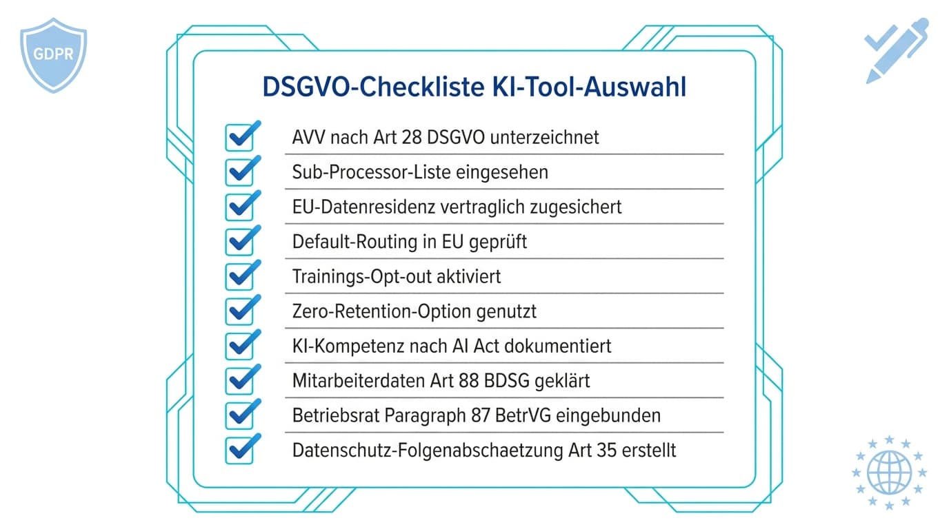 DSGVO-Checkliste KI-Tool-Auswahl 10 Punkte