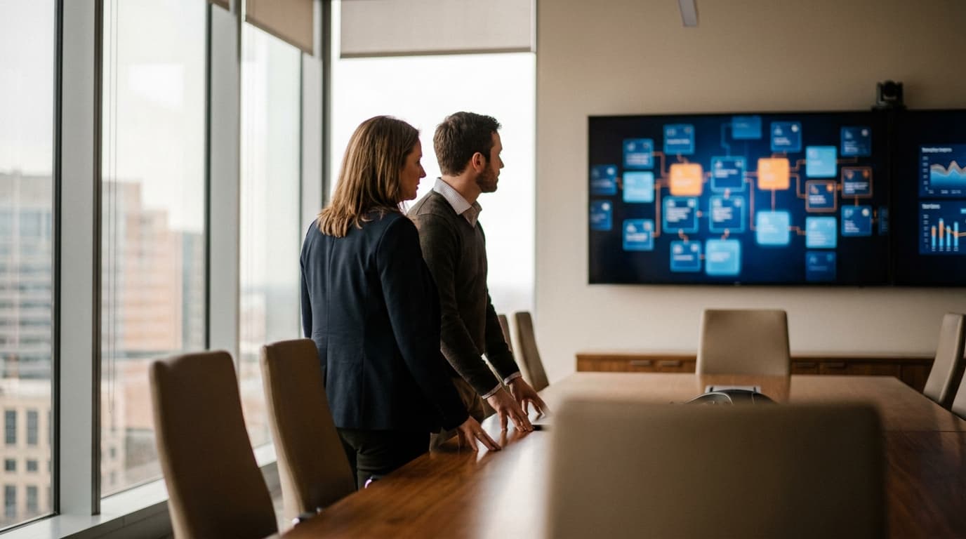 Geschäftsführung und IT eines Mittelständlers planen den KI-Einsatz im Büro