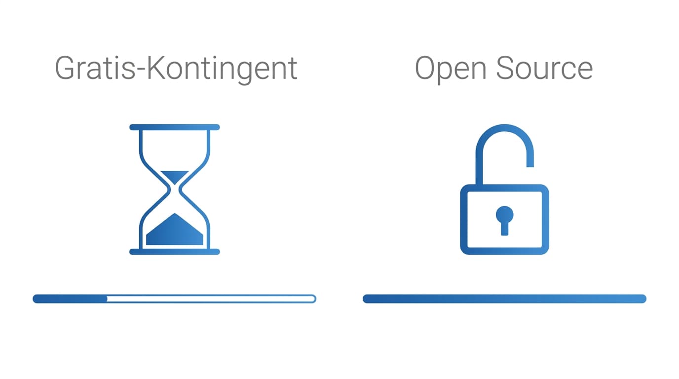 Gegenüberstellung von Gratis-Kontingent mit Ablaufdatum und Open Source ohne Lizenzgebühr