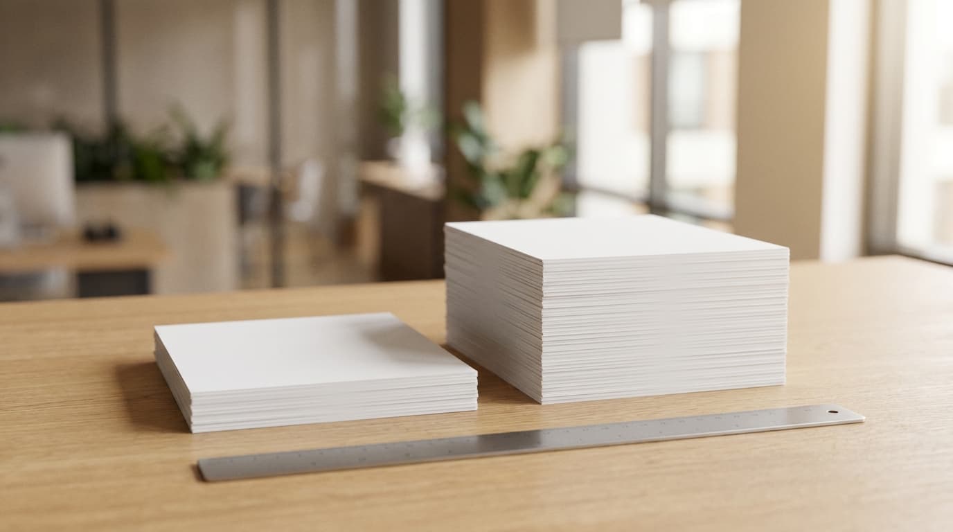 Zwei gleich gesetzte Papierstapel nebeneinander, der rechte etwa dreimal so hoch: die Abweichung zwischen zwei Monaten auf einen Blick