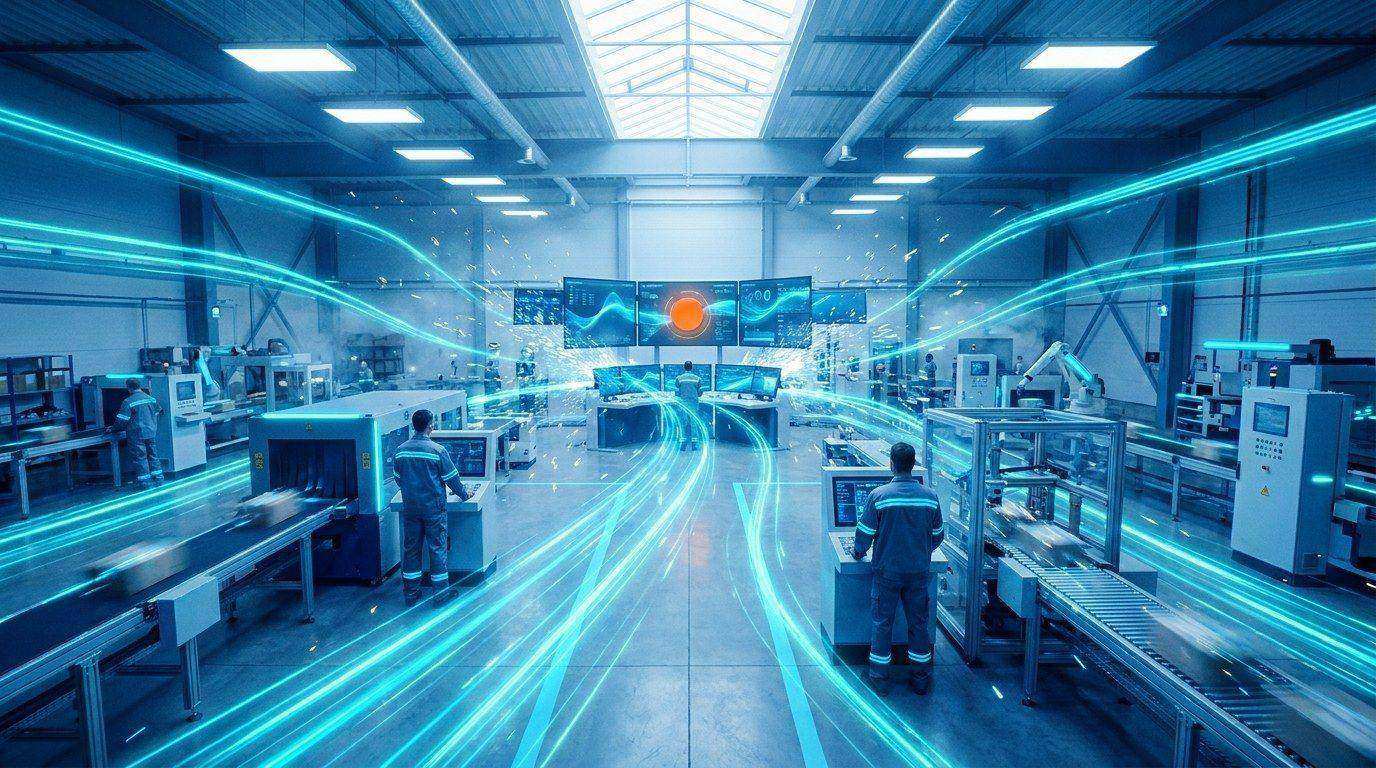 Modern automation operations hub with connected workflow energy streams