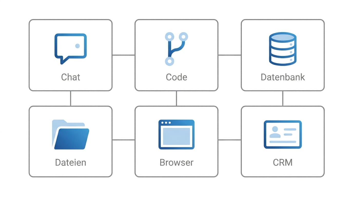 Übersicht fertiger MCP-Server für Chat, Code, Datenbanken, Dateien, Browser und CRM