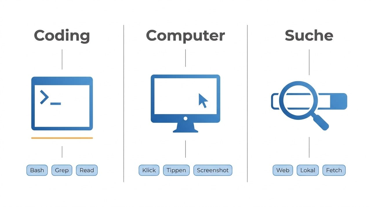 Drei Agent-Domänen: Coding Computer Suche im Vergleich