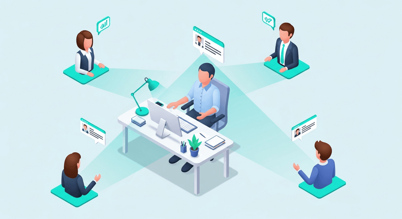 Belegkampagne: eine Steuerberaterin, viele Mandanten-Avatare, automatischer Mail-Flow