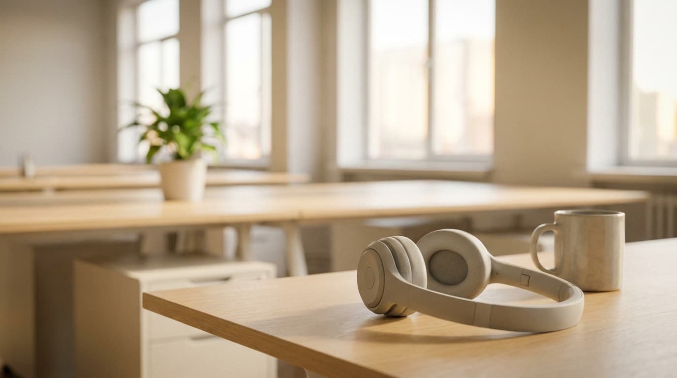 Abgelegtes Service-Headset im leeren Support-Büro: Anfragen, die Freshworks-Automatisierung ohne Zutun beantwortet